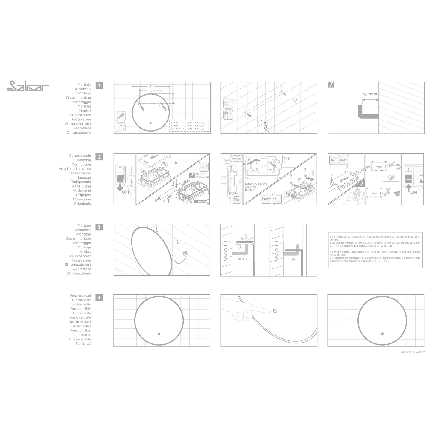 Miroir Globe avec cadre blanc mat