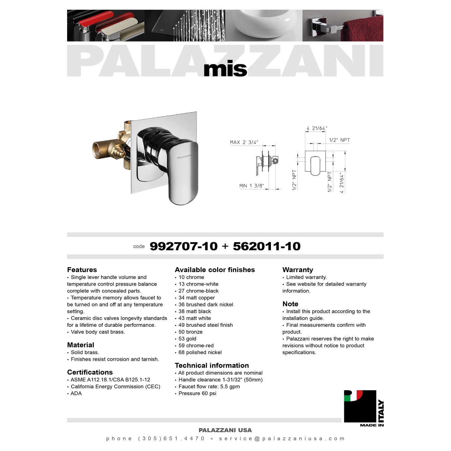 Shower valve pressure balanced Mis 1 function 992707 + 562011