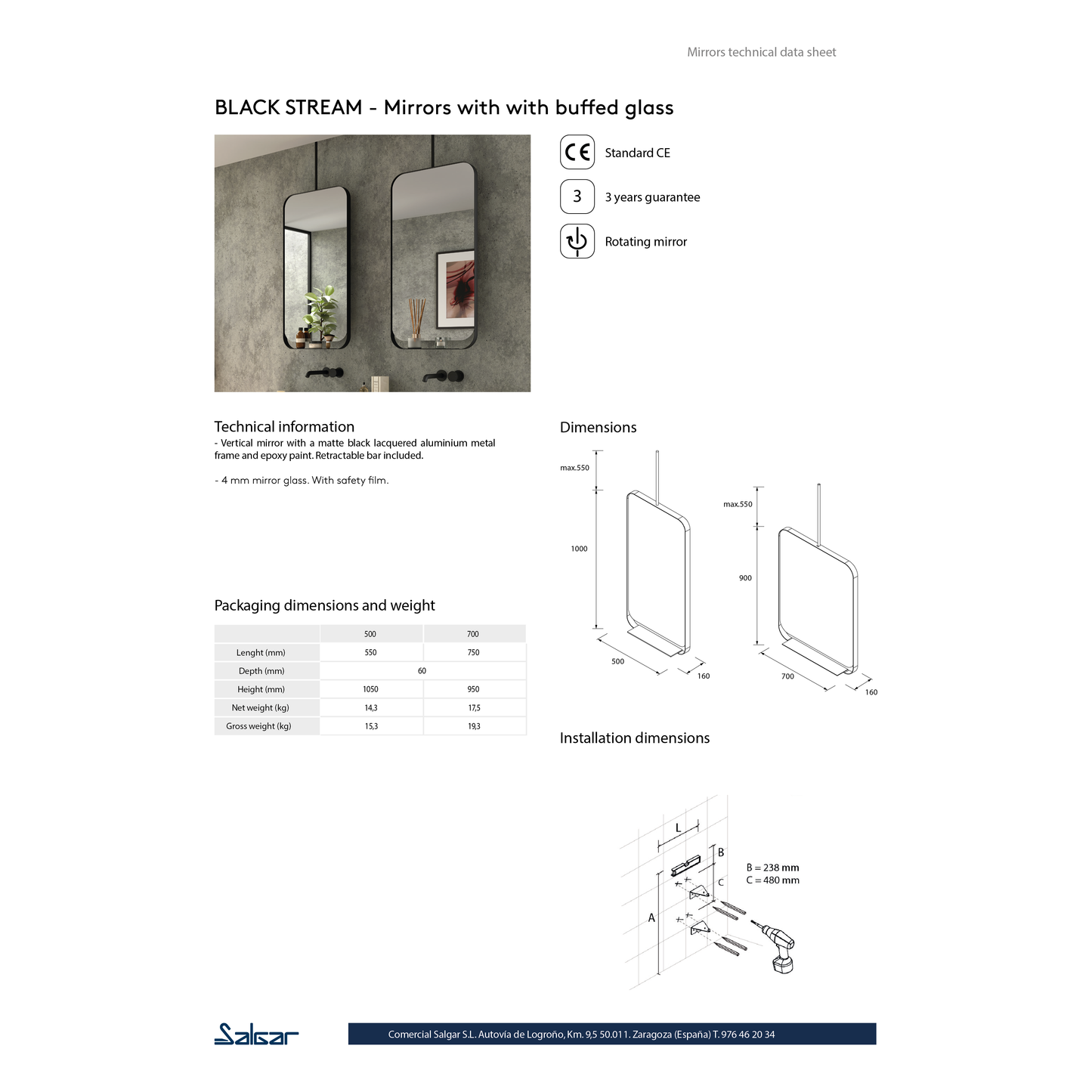 Miroir Black stream 700