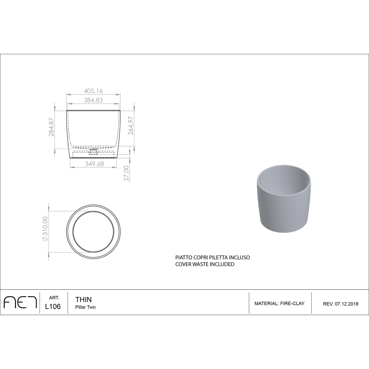 Évier en porcelaine mince pilier deux L106 FINITIONS DÉCOR