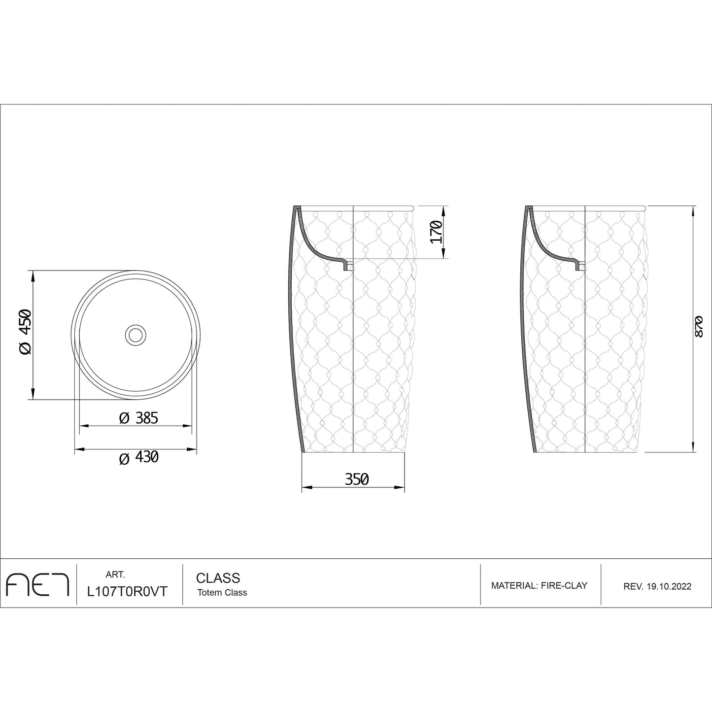 Lavabo autoportant L107, collection TOTEM CLASS, en porcelaine