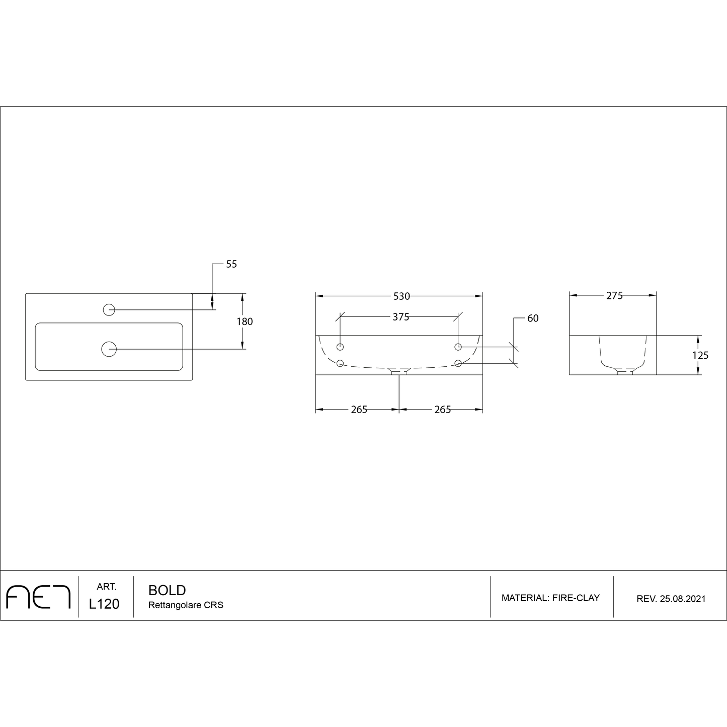 Porcelain Sink BOLD L120 + P004VX Towel bar