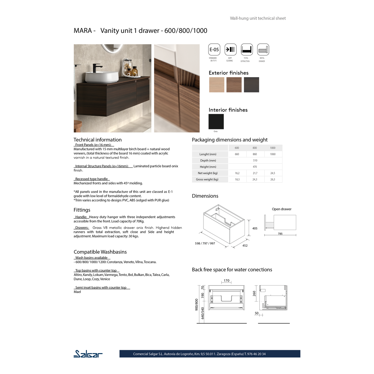 Vanité MARA 24 pouces 1 tiroir Eucalyptus Océanique **Commande spéciale**