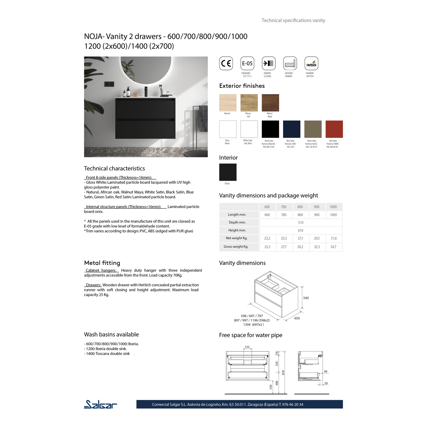 Vanité Noja 40 pouces (1000) 2 tiroirs Noyer Maya