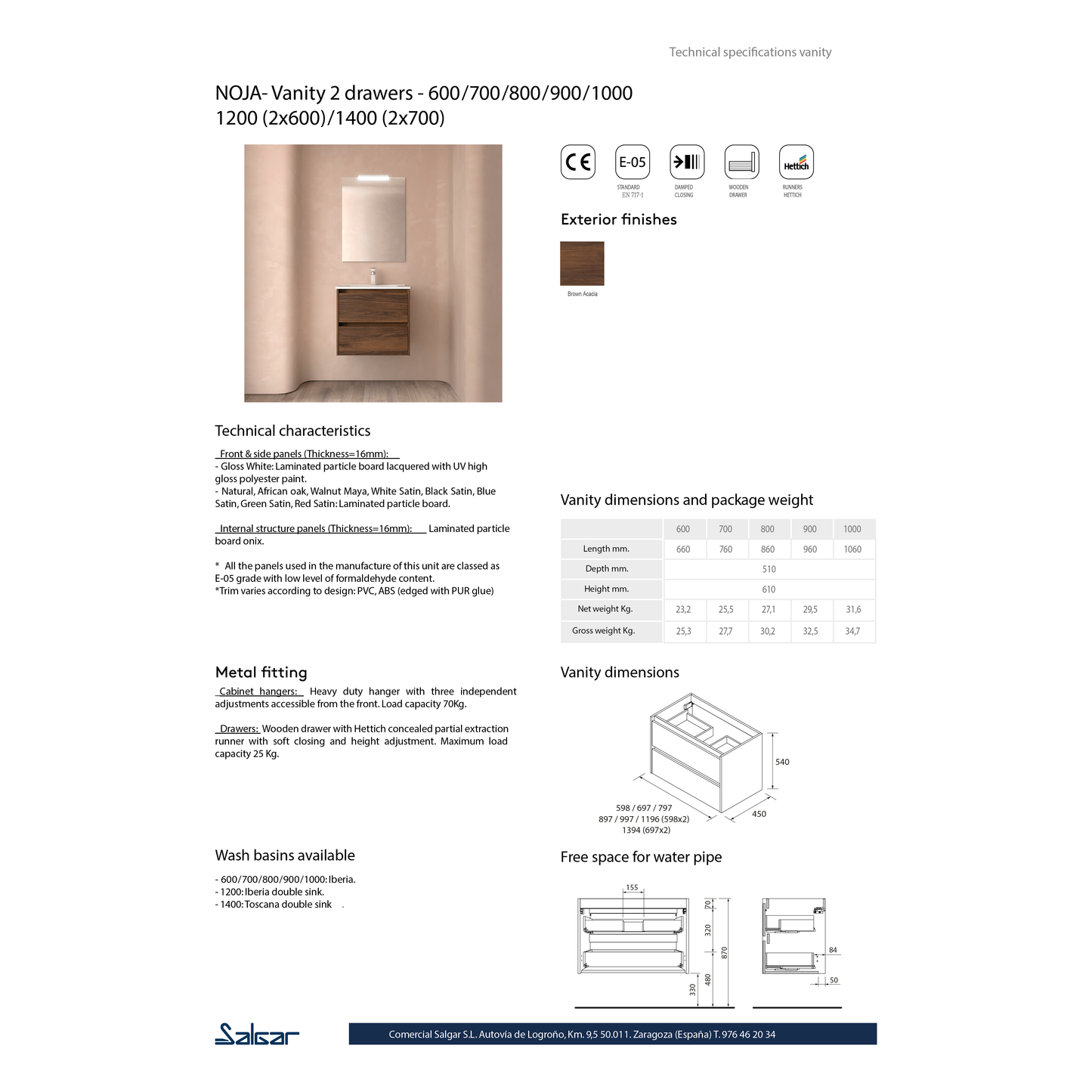 Vanity Noja 28 inches 2 drawers Brown Acacia