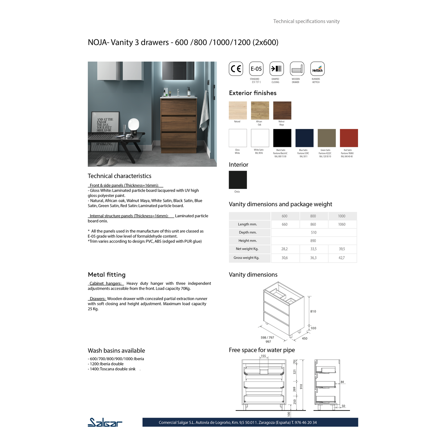 Vanity Noja 48 inches (1200) 6 drawers