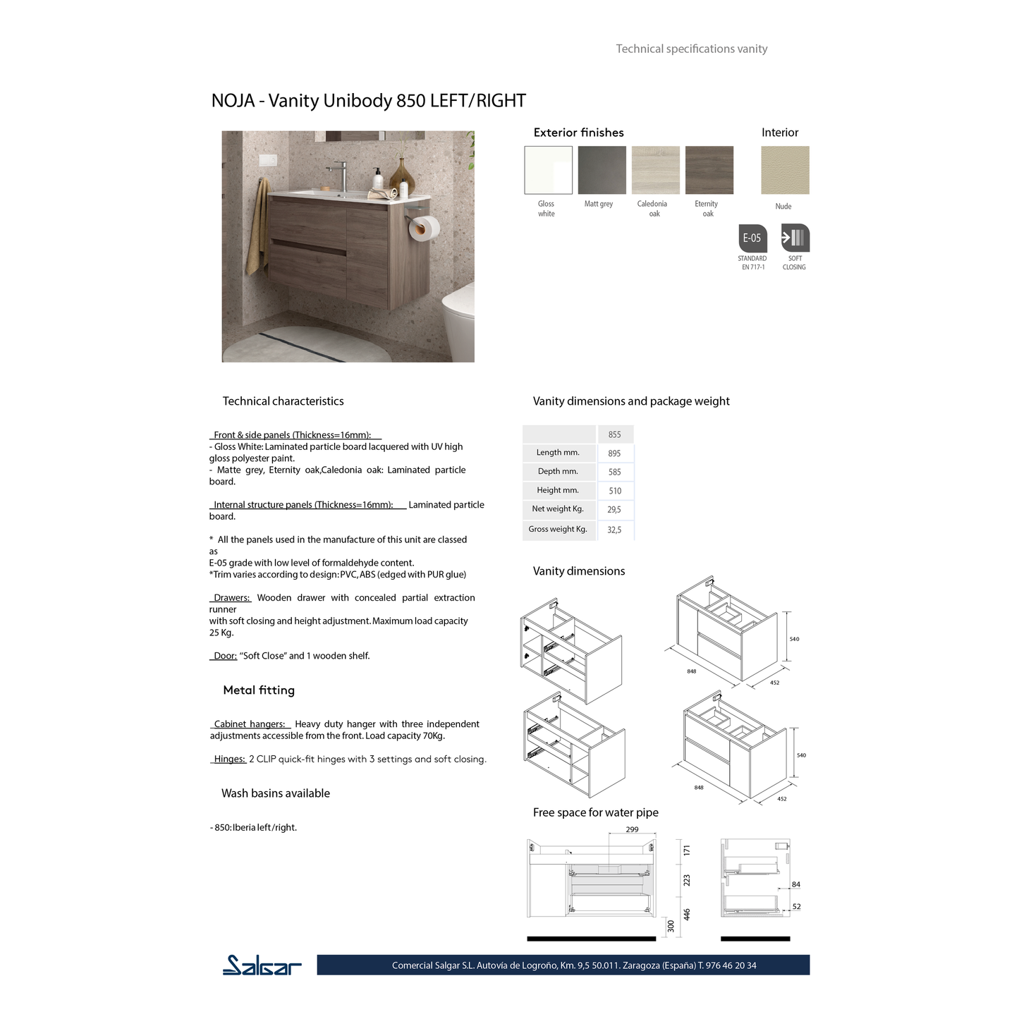 *DISCONTINUED* Vanity Noja 34 inches (855) 2 drawers + door offset Gloss white