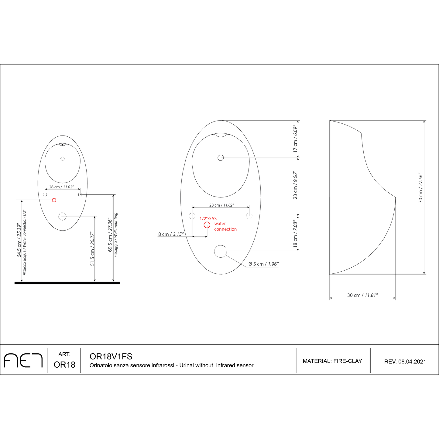 Urinoir OR18V1FS (sans capteur infrarouge)