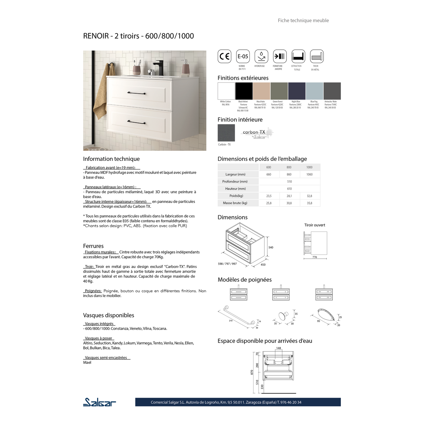 Vanity Renoir 48 inches (1200) 4 drawers Green forest