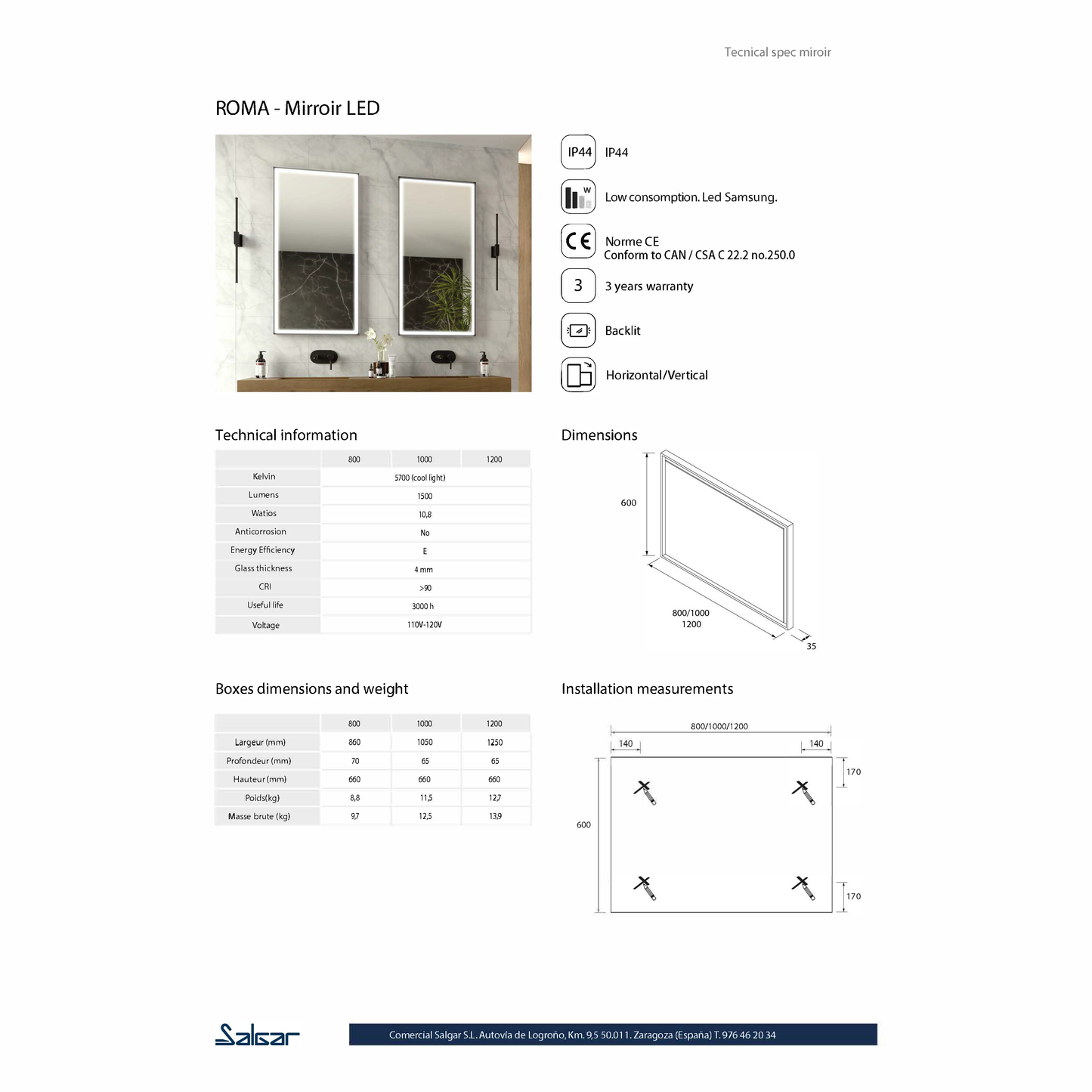 Mirror ROMA matte white frame