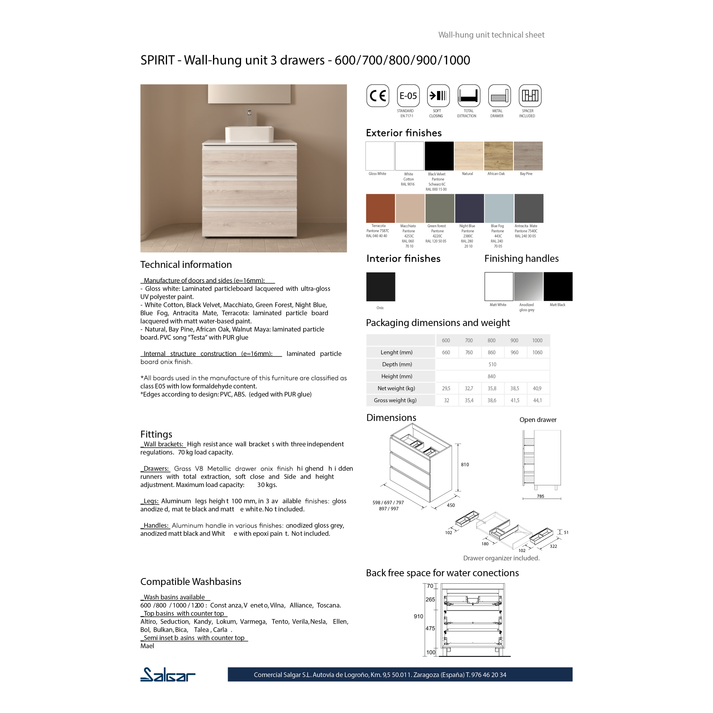 Vanité Fussion Spirit 40 pouces (1000) 3 tiroirs (sur pied) Naturel
