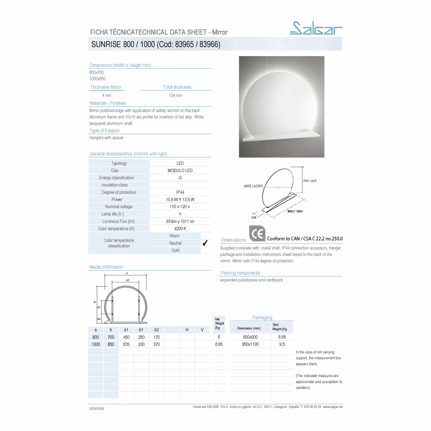 Mirror Sunrise 800 *Special order*