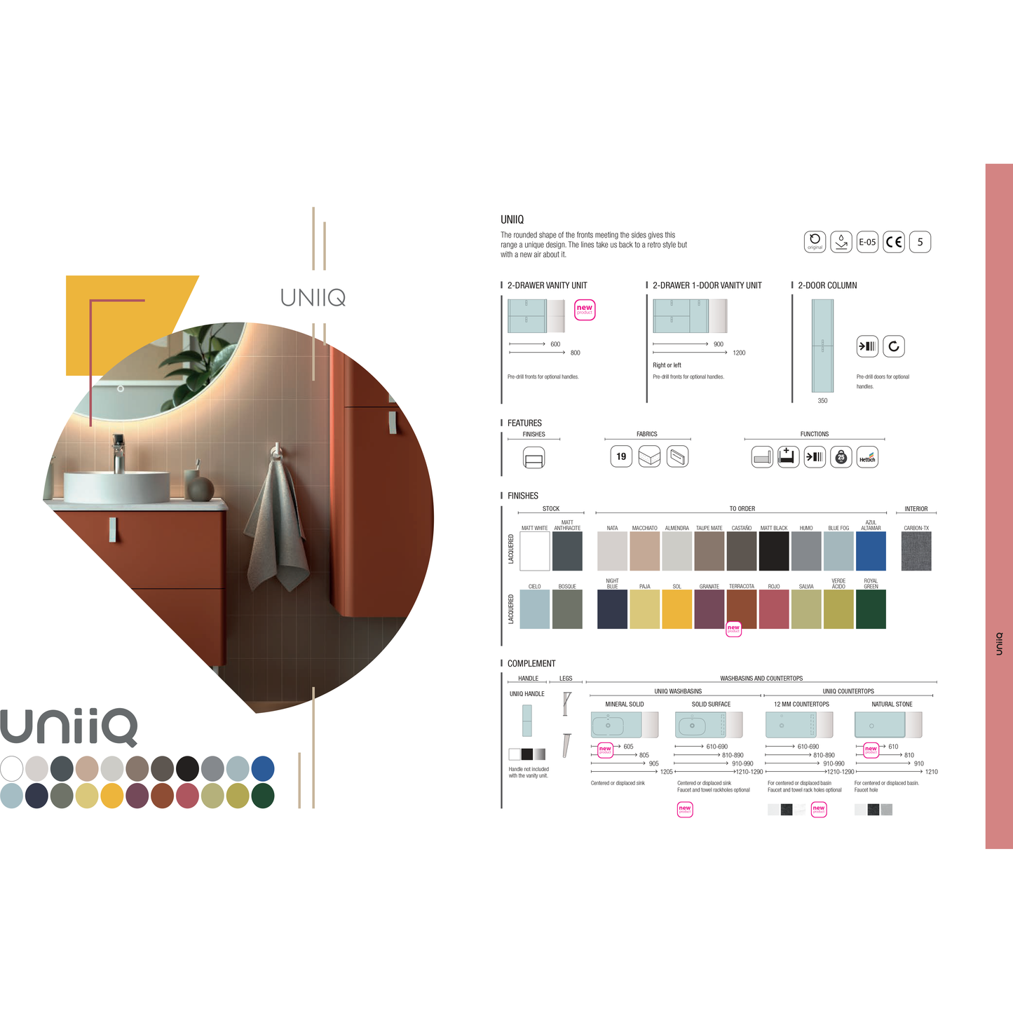 Vanity Uniiq 36 inches (900) 2 drawers + door offset **SPECIAL ORDER COLORS**