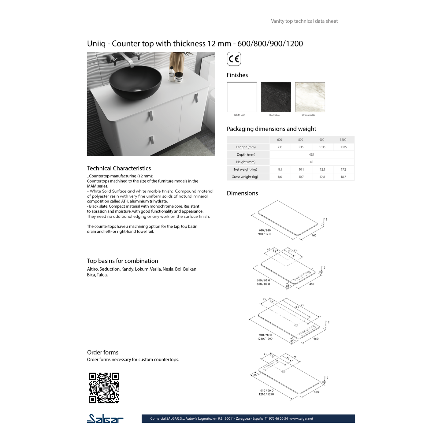 Comptoir Uniiq ardoise surface solide