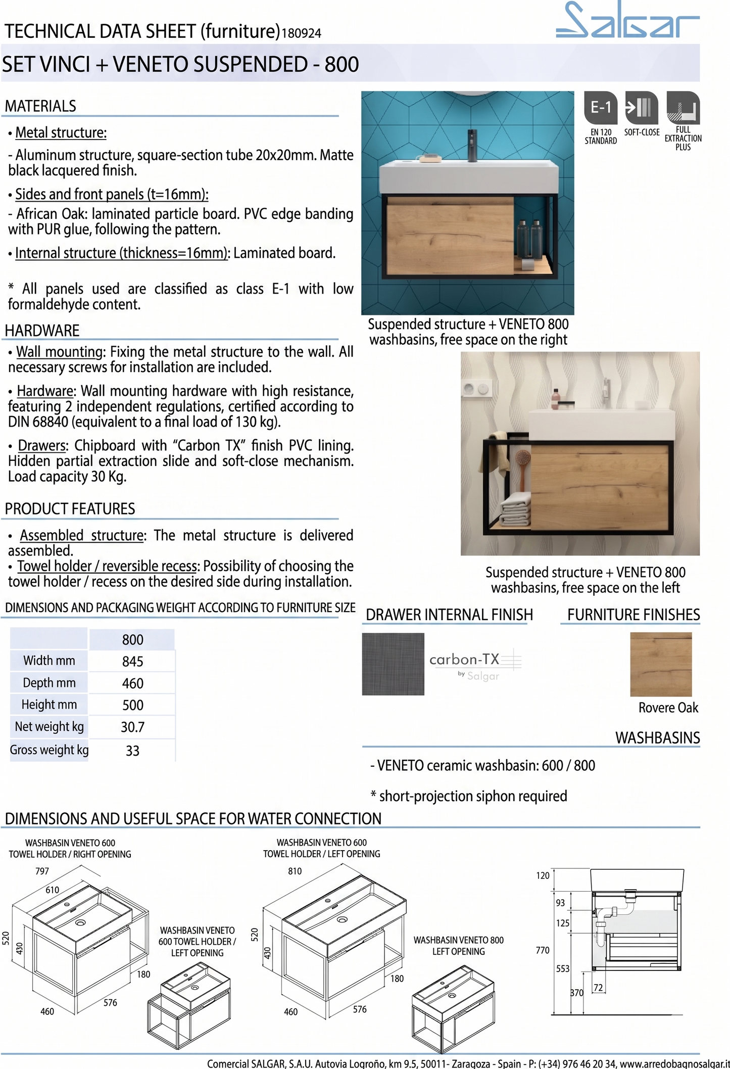 Vanité Vinci 48 pouces (1200) en aluminium fixé au plancher