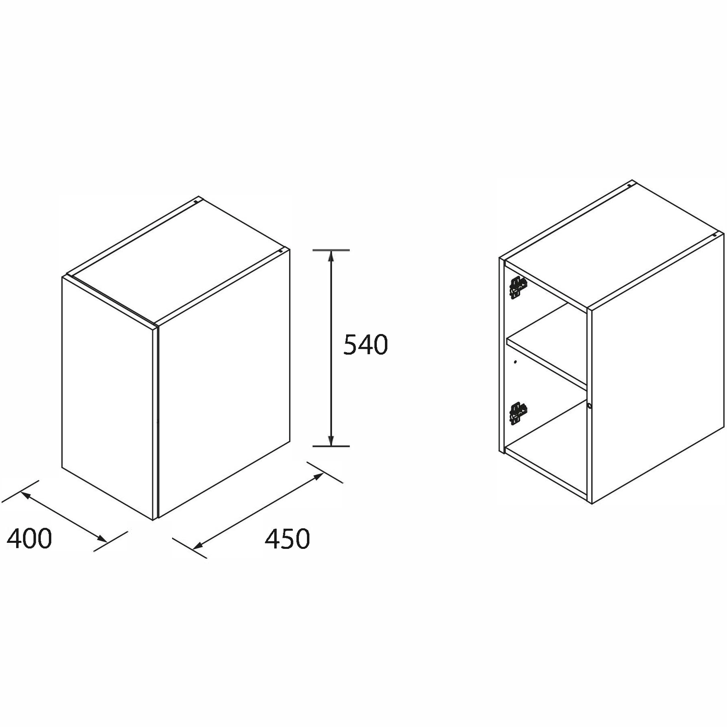 Meuble de rangement mural 16 pouces (400) en chêne africain une porte réversible