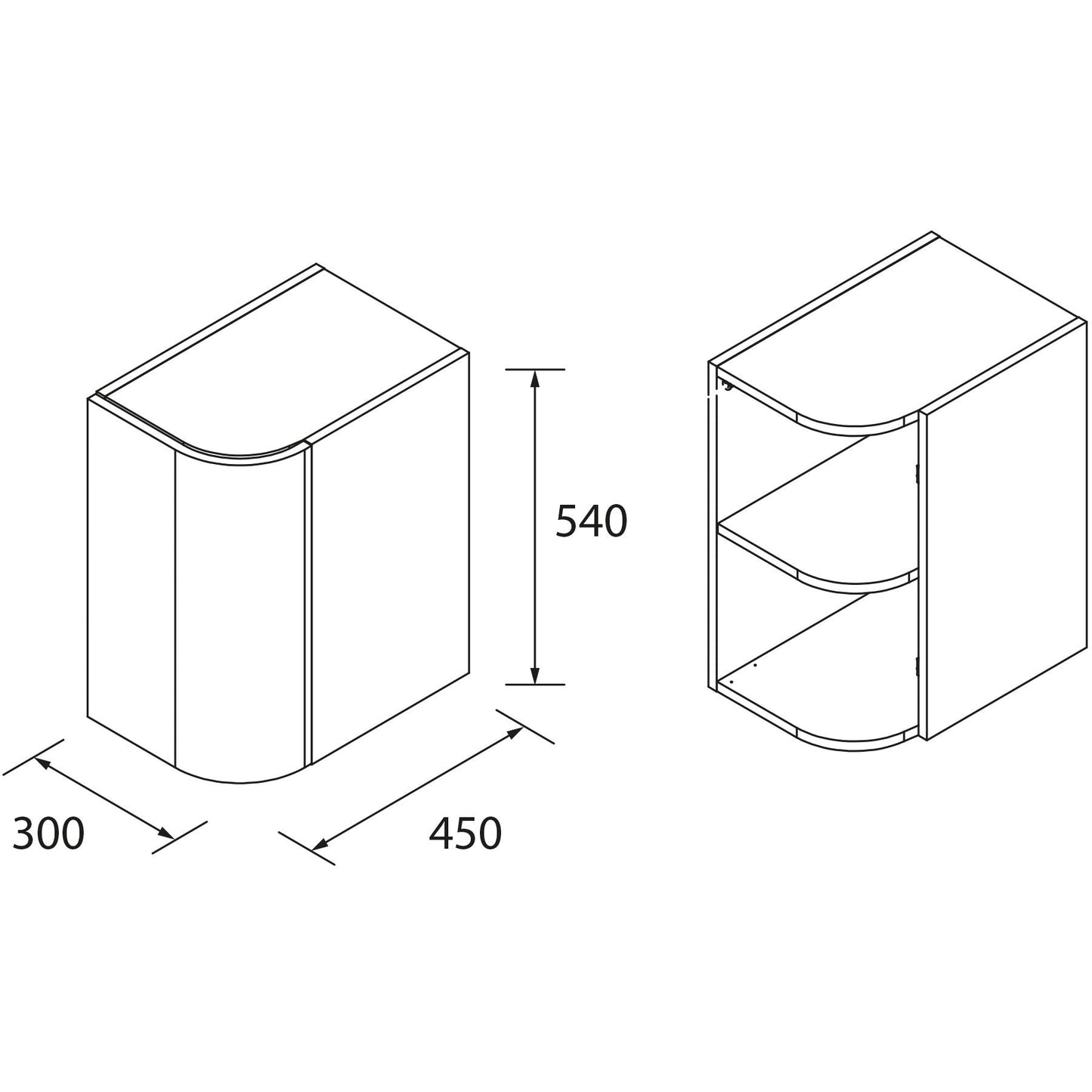 Unité de rangement murale avec coin rond 12 pouces (300) Alliance Green Forest une porte réversible *COMMANDE SPÉCIALE*