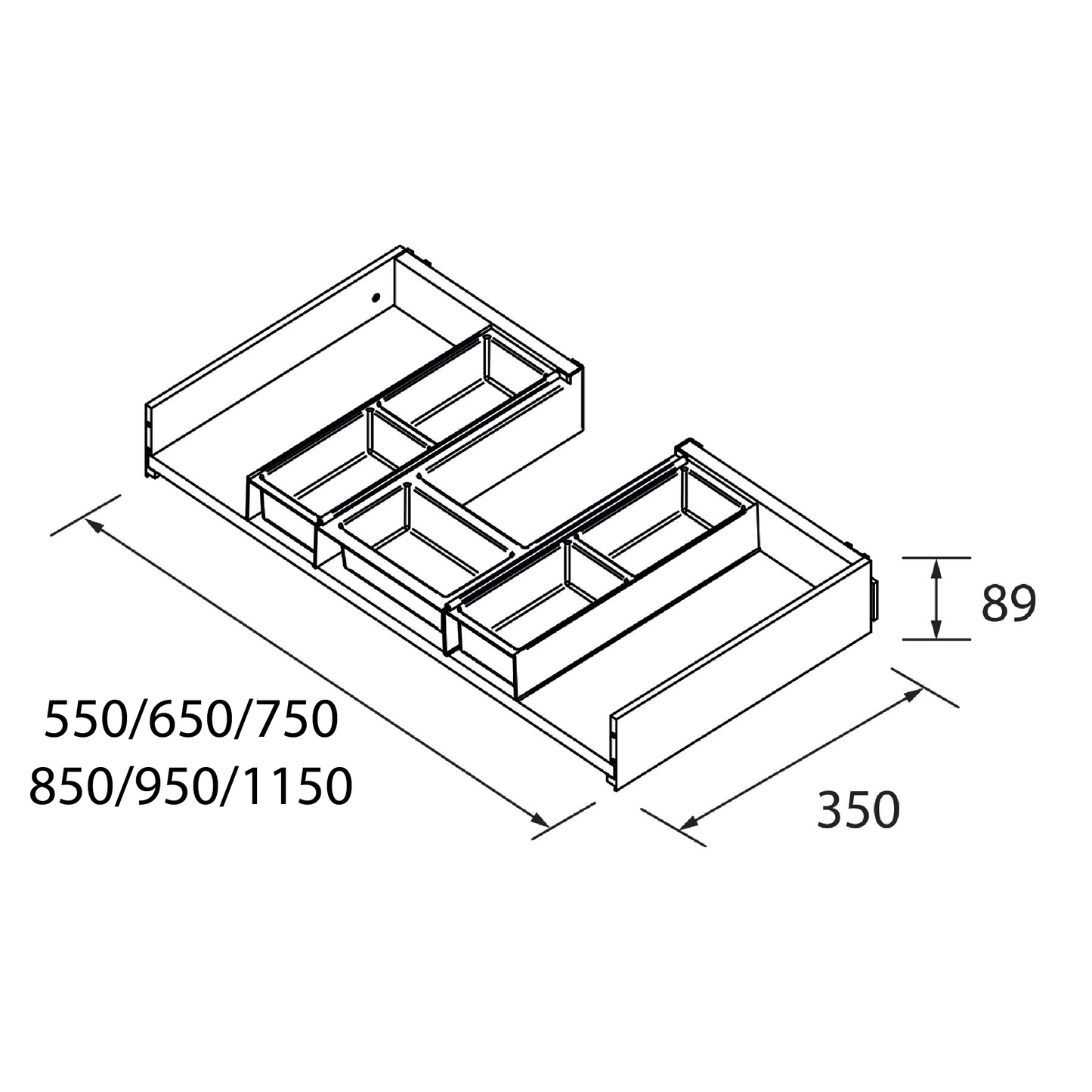 Metallic drawer with pipe cutout for Monterrey vanity
