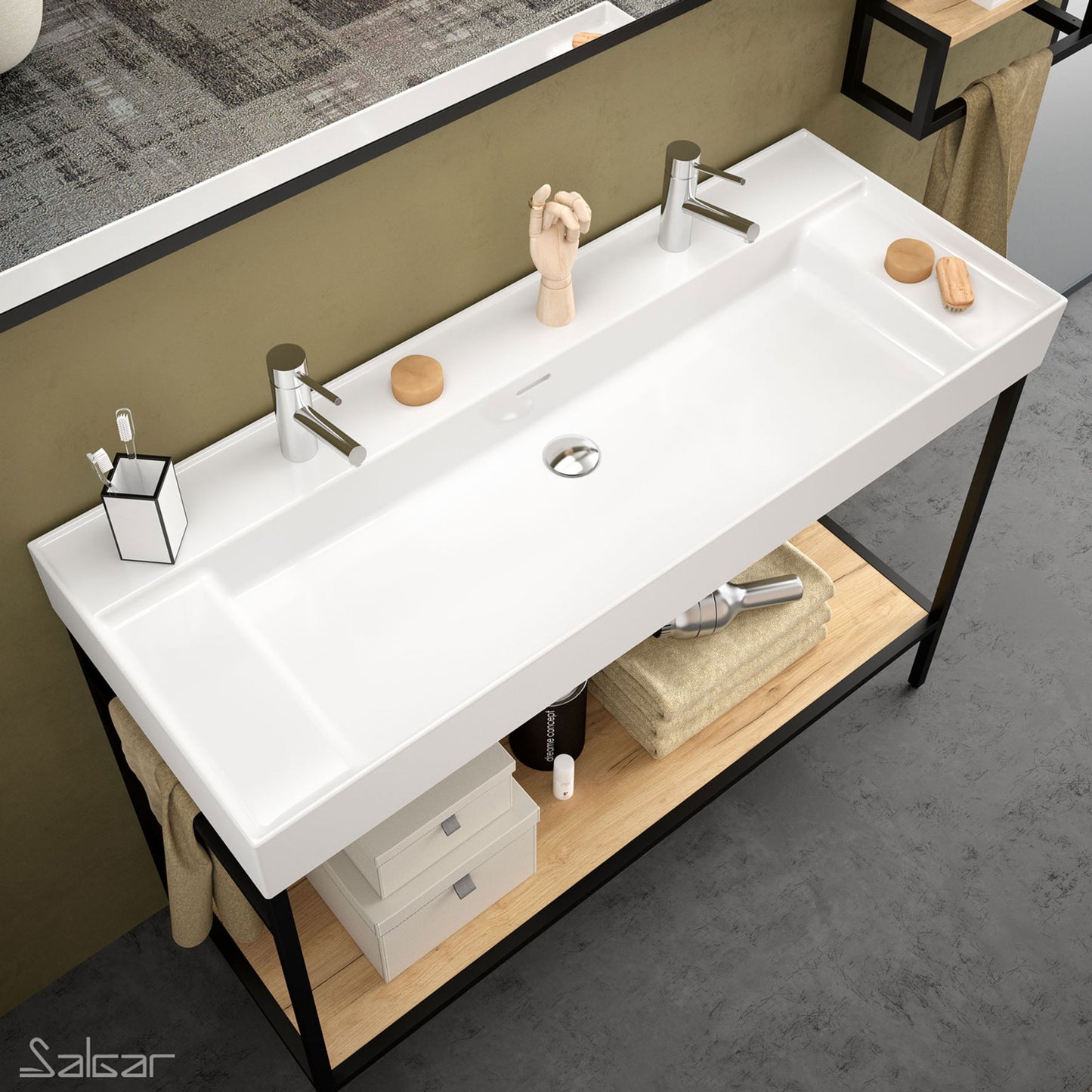 Plan de travail avec lavabo intégré en porcelaine et étagère interne Veneto