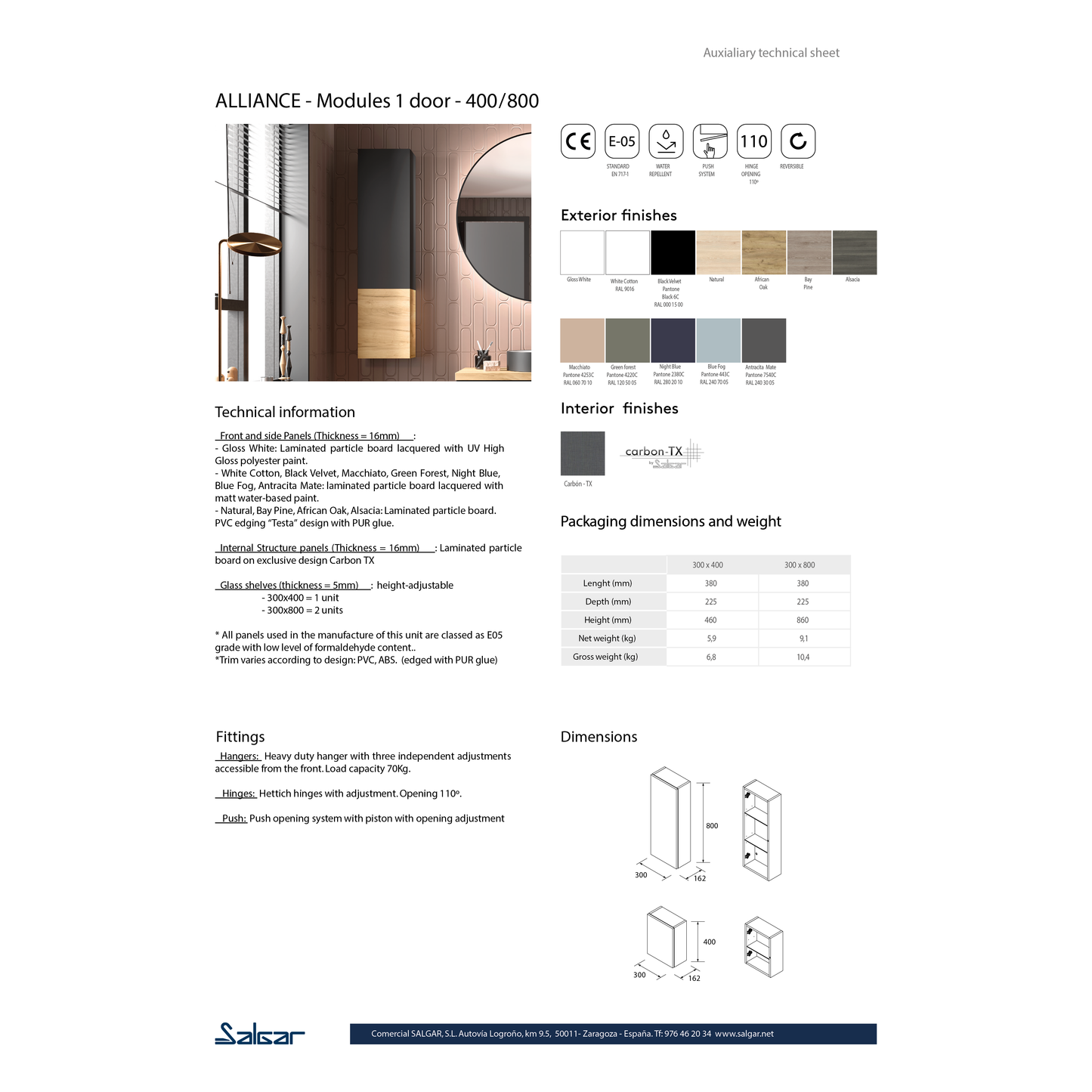 Wall hung storage unit 16 inches Alliance one door