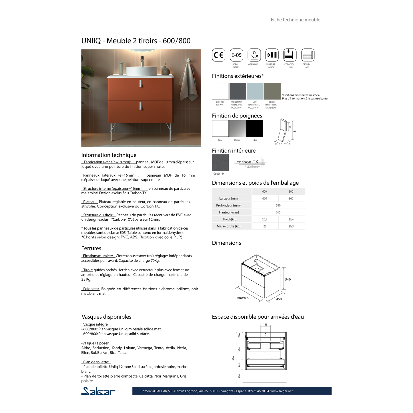 Vanity Uniiq 24 inches (600) 2 drawers Night blue