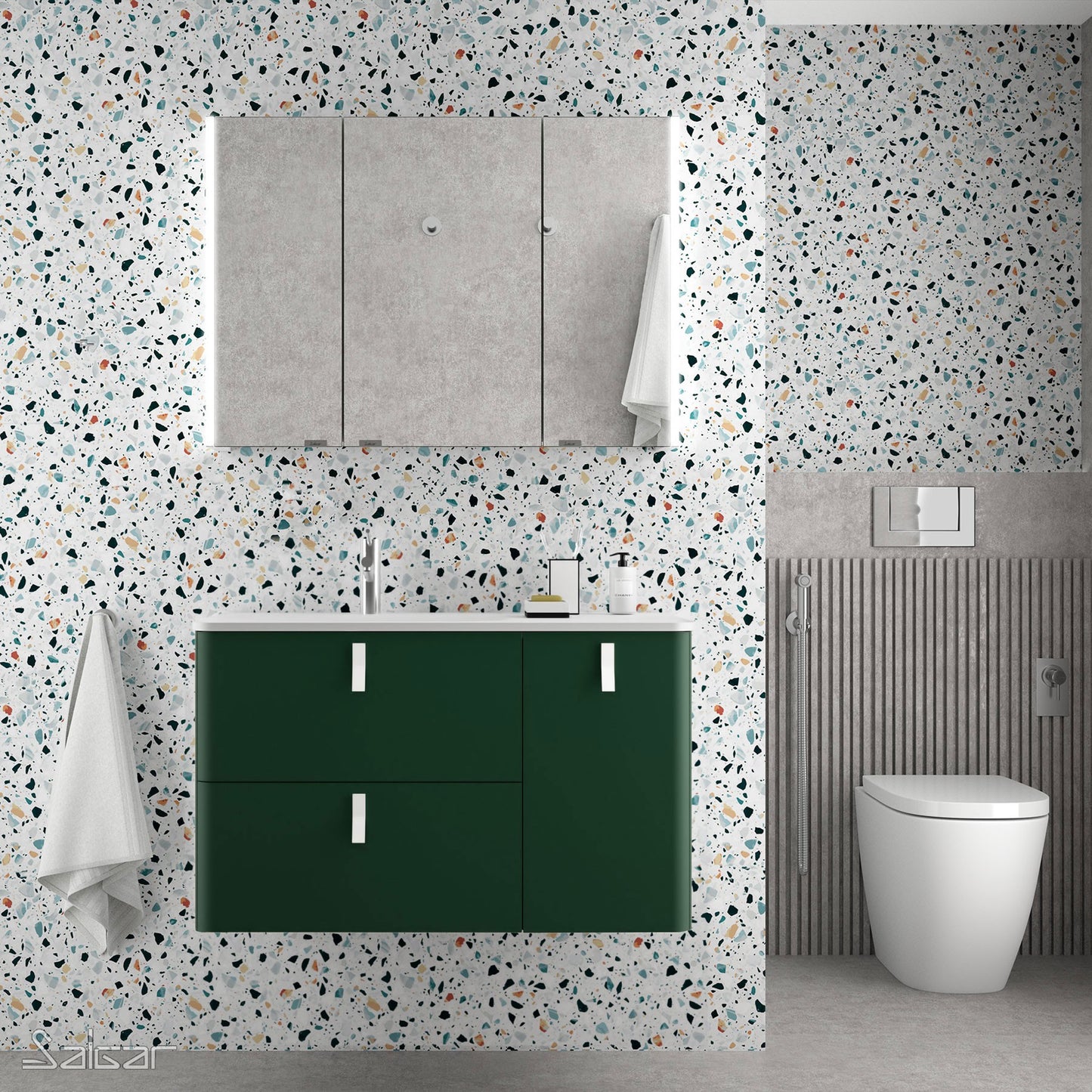 Countertop with integrated washbasin Uniiq offset solid surface matte white