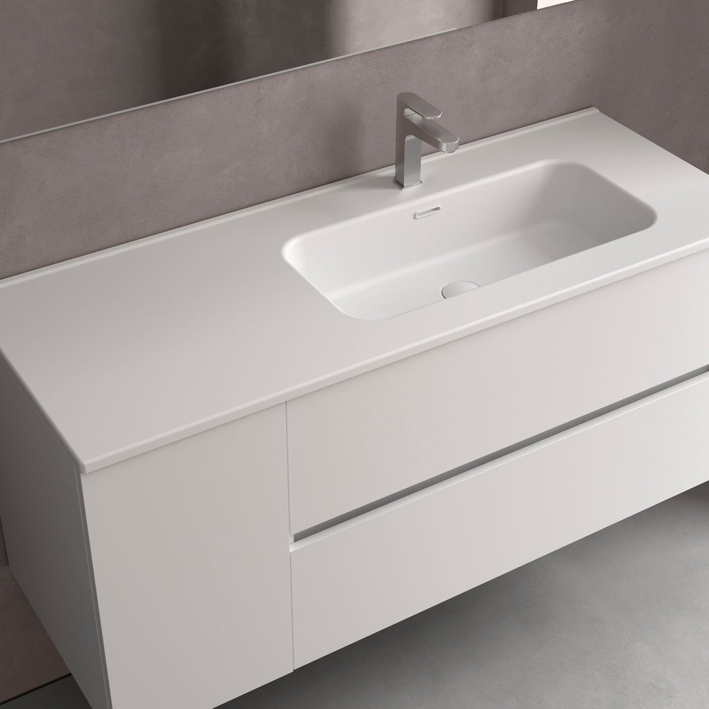 Countertop with integrated OFFSET LEFT washbasin Porcelain Constanza