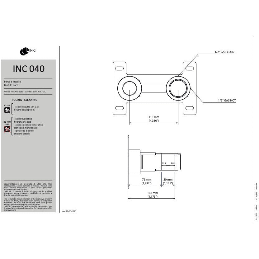 Brut pour robinet de lavabo progressif mural INC040