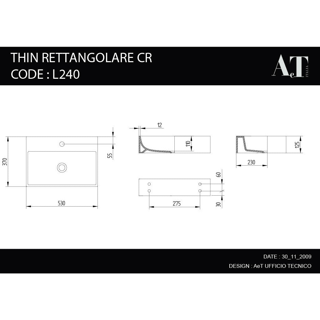 Porcelain Sink THIN RETTANGOLARE L240
