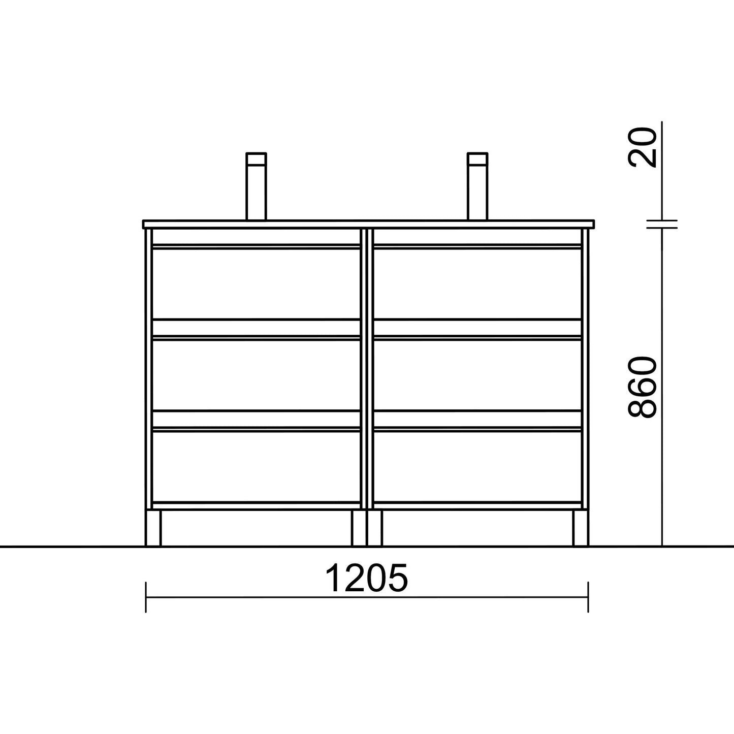 Vanity Attila 48 inches (1200) 6 drawers Gloss white