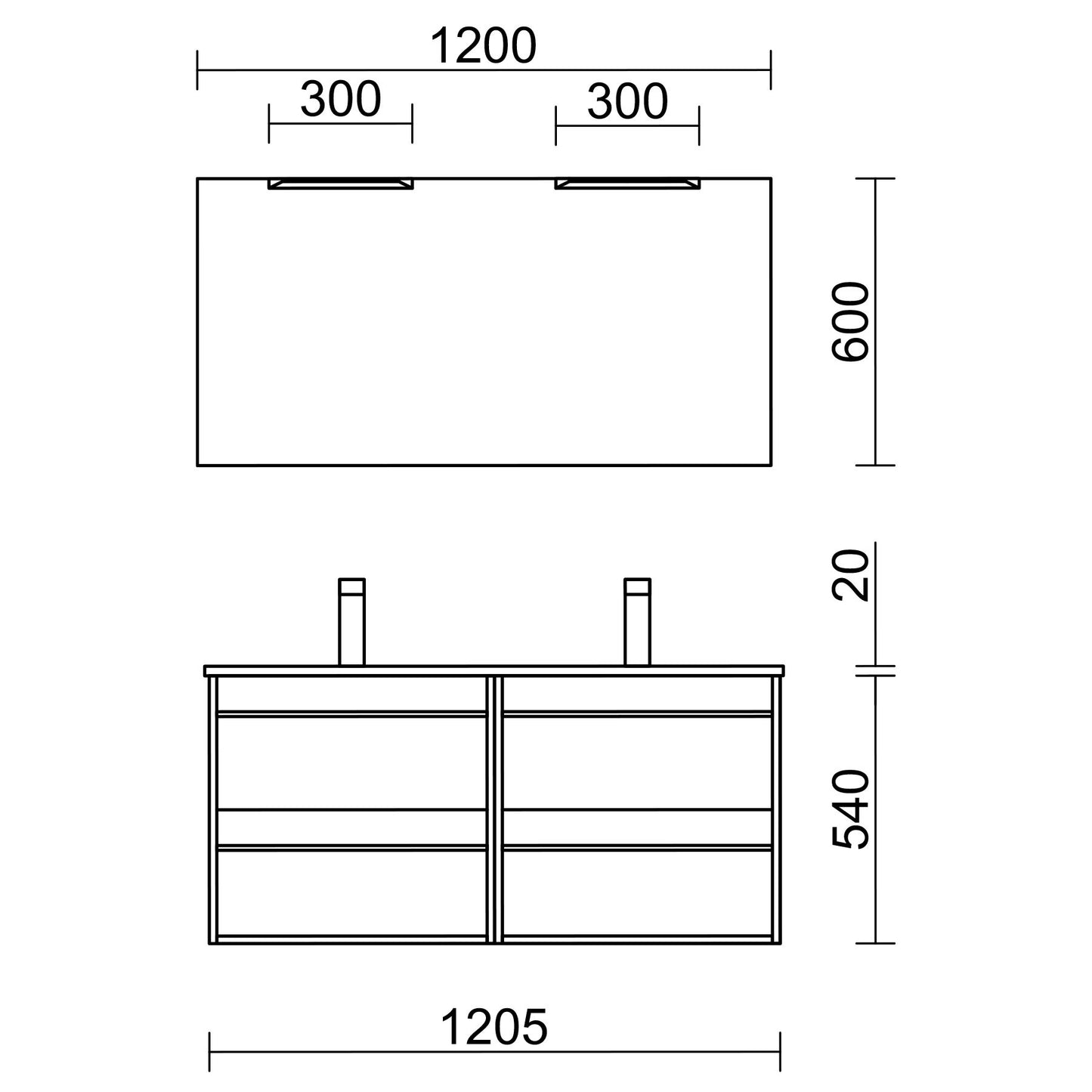 Vanity Attila 48 inches (1200) 4 drawers Gloss white