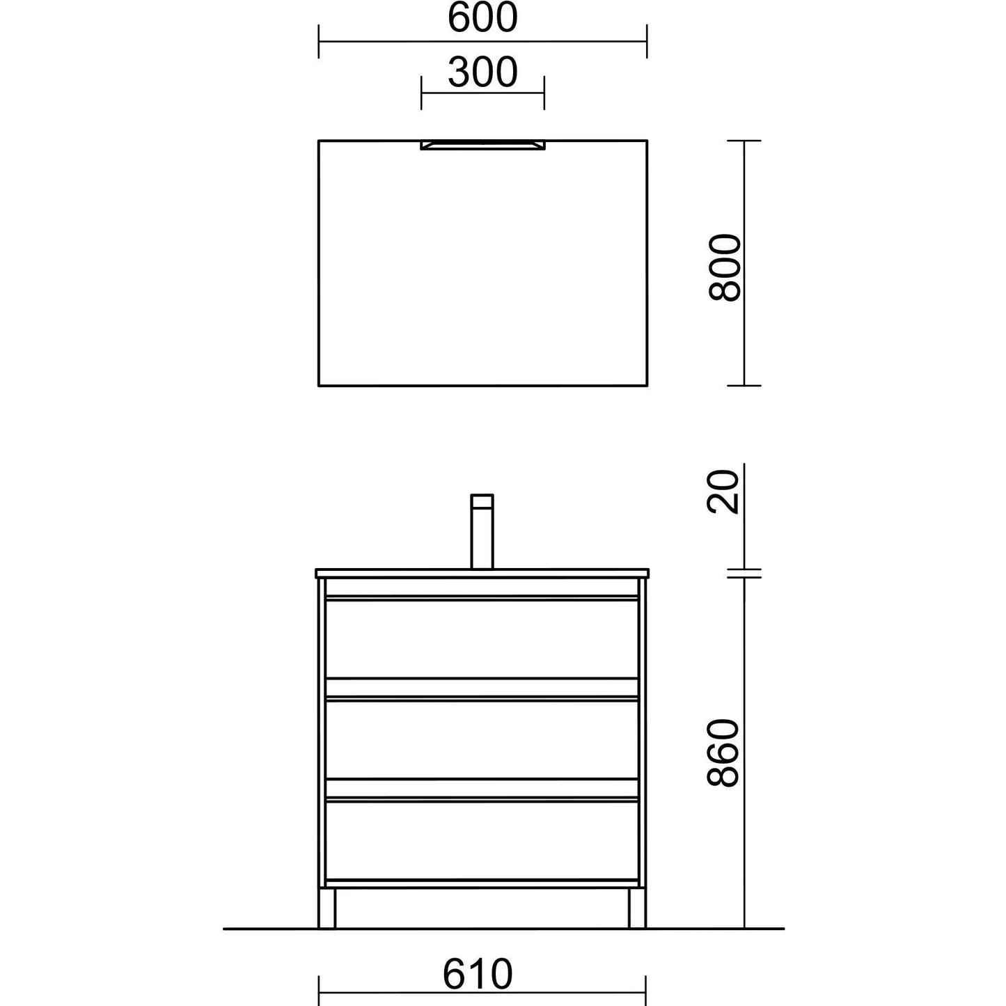 Vanity Attila 24 inches (600) 3 drawers Ostippo Oak