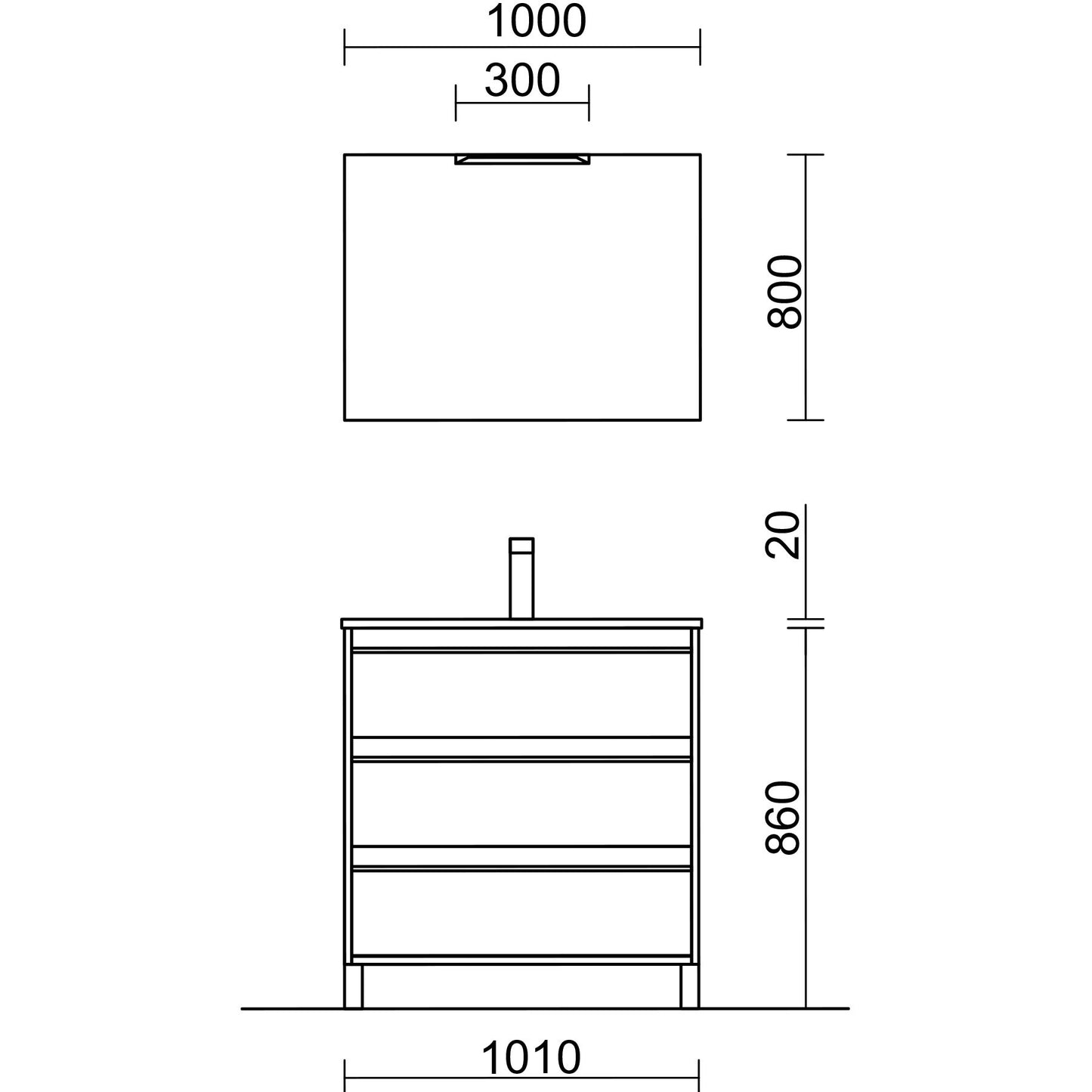 Vanité Attila 40 pouces (1000) 3 tiroirs Blanc lustré