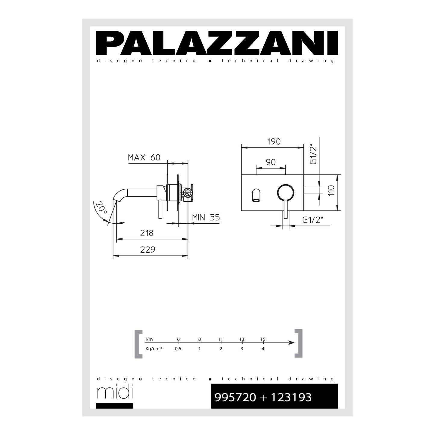 Garniture pour robinet de lavabo Digit mural monocommande 123193