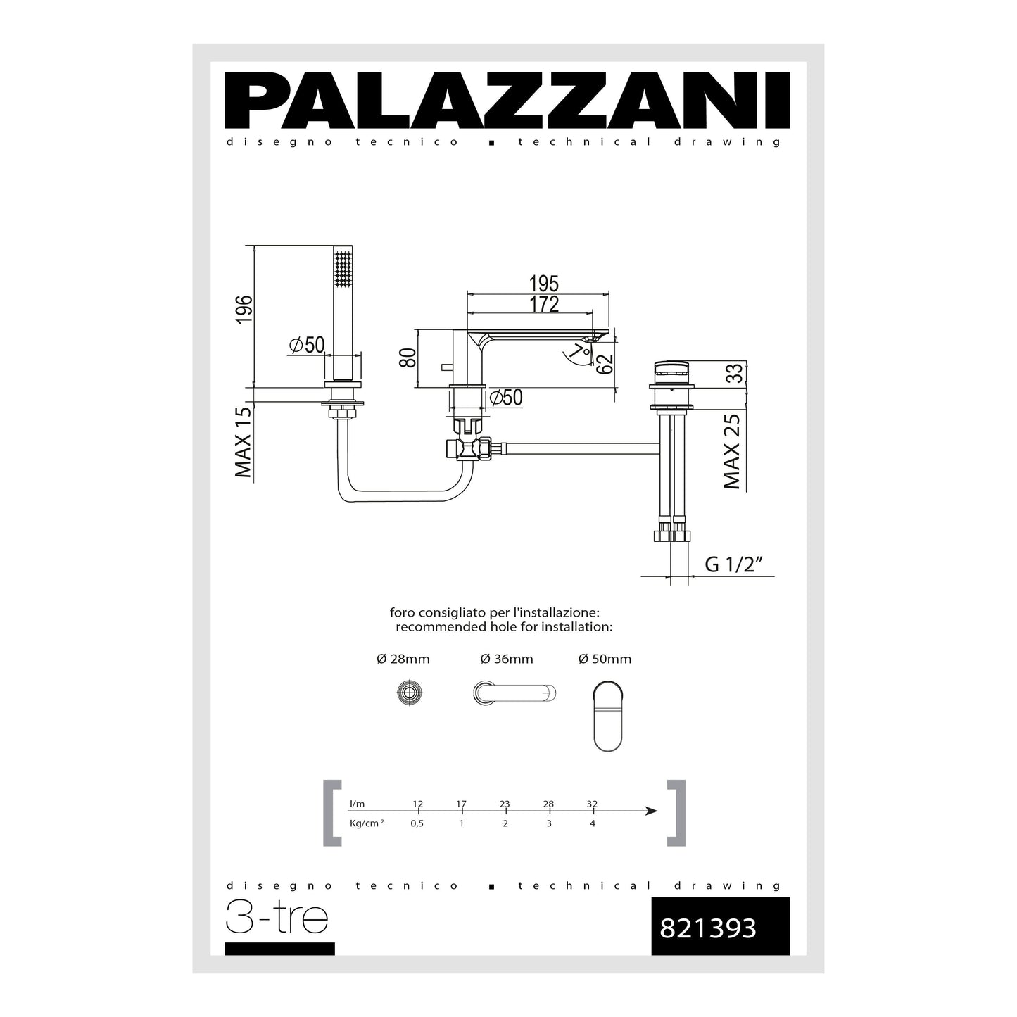Bathtub roman faucet 3 holes 3TRE 821393