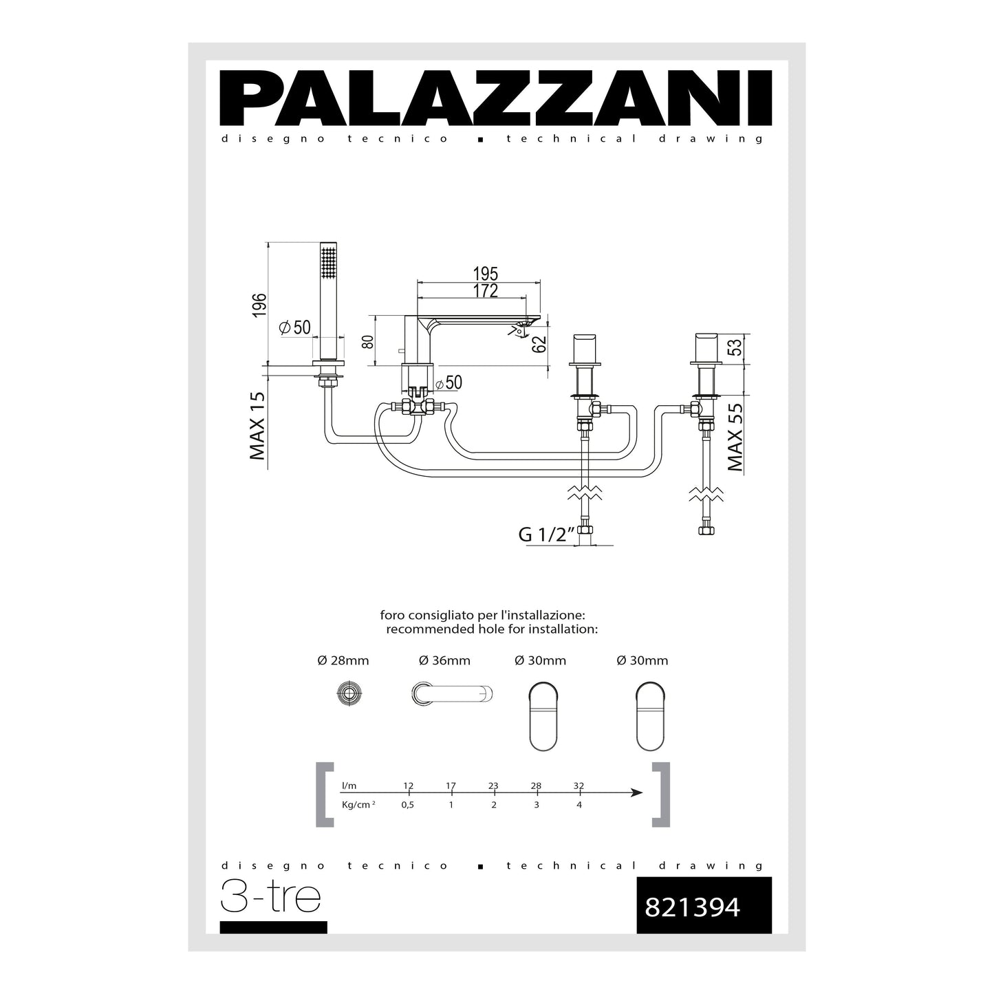 Bathtub roman faucet 4 holes 3TRE 821394