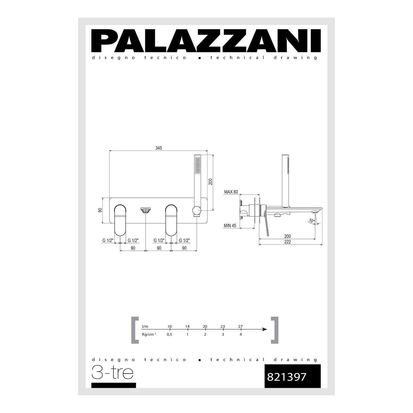 Bathtub faucet wall mounted 3TRE 821397