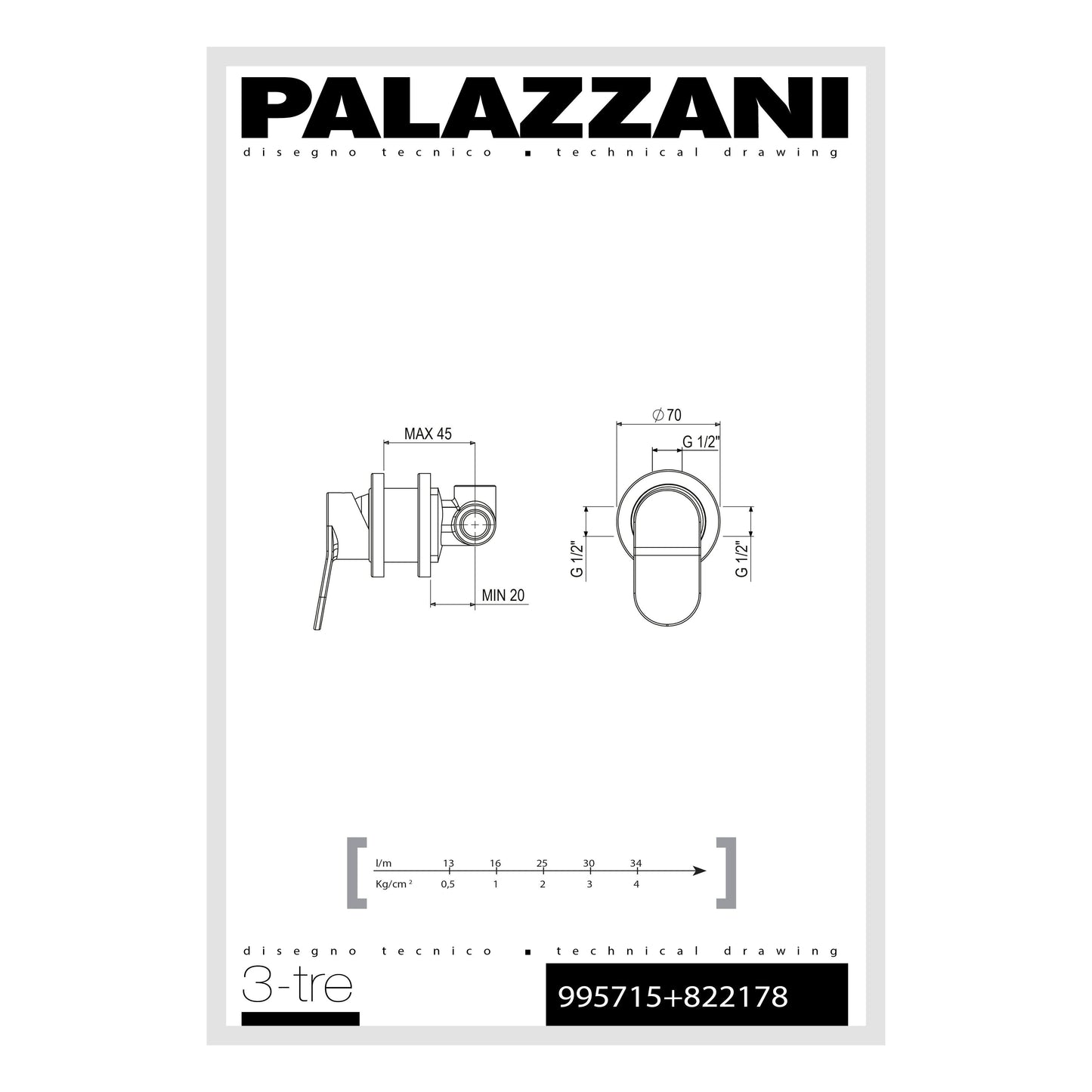 Garniture pour robinet de douche à pression équilibrée 3TRE 1 fonction 822178