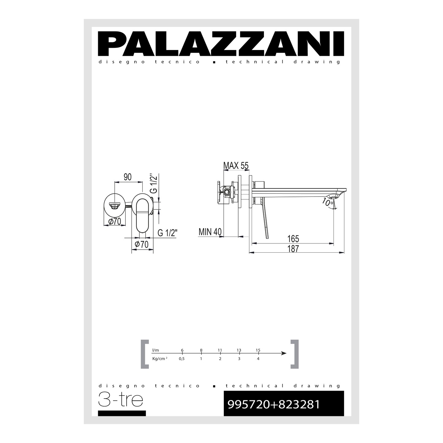 Robinet de lavabo mural à levier unique 35 mm 3TRE 995720 + 823281