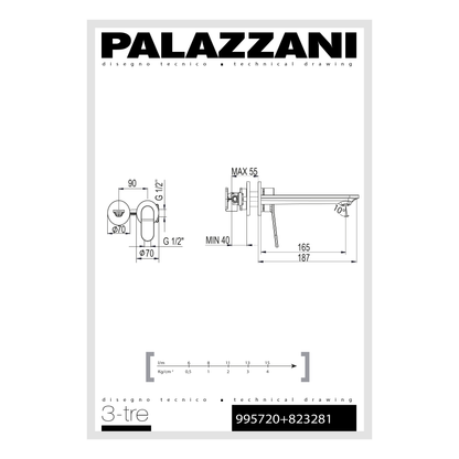 Robinet de lavabo mural à levier unique 35 mm 3TRE 995720 + 823281