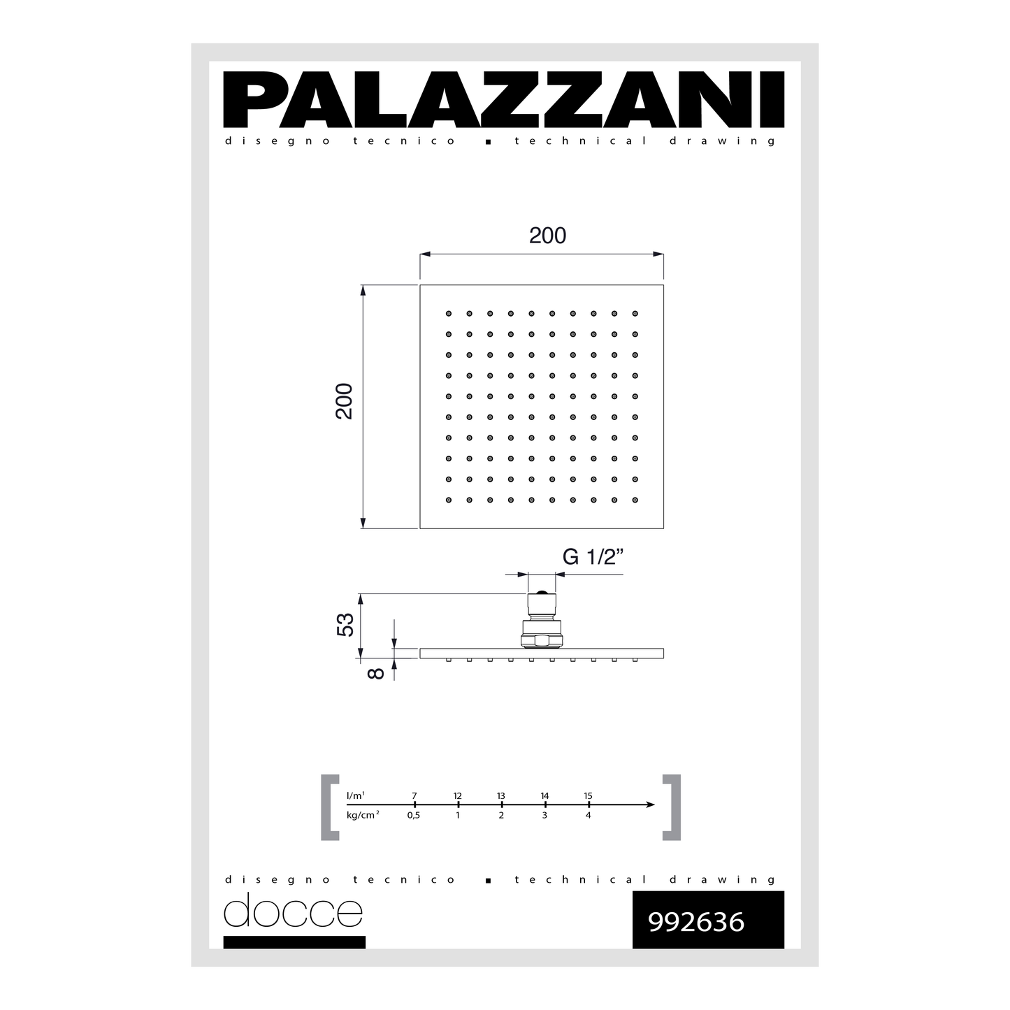 Shower head square 200mm 992636