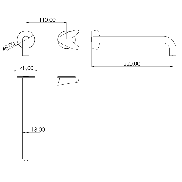 Robinet de lavabo mural en acier inoxydable ARW147