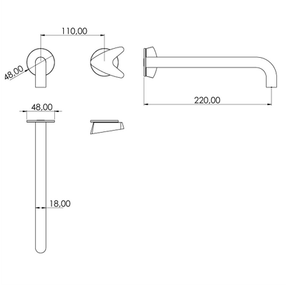 Robinet de lavabo mural en acier inoxydable ARW147