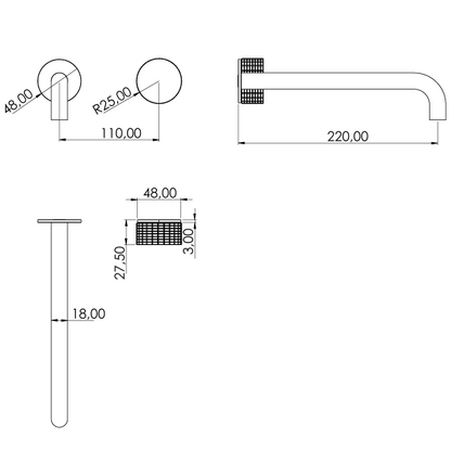 Robinet de lavabo mural 2 trous Kronos inox KRO147 