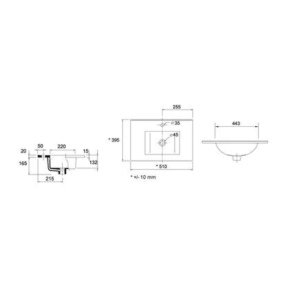 Countertop with integrated washbasin Porcelain Iberia S40 centered