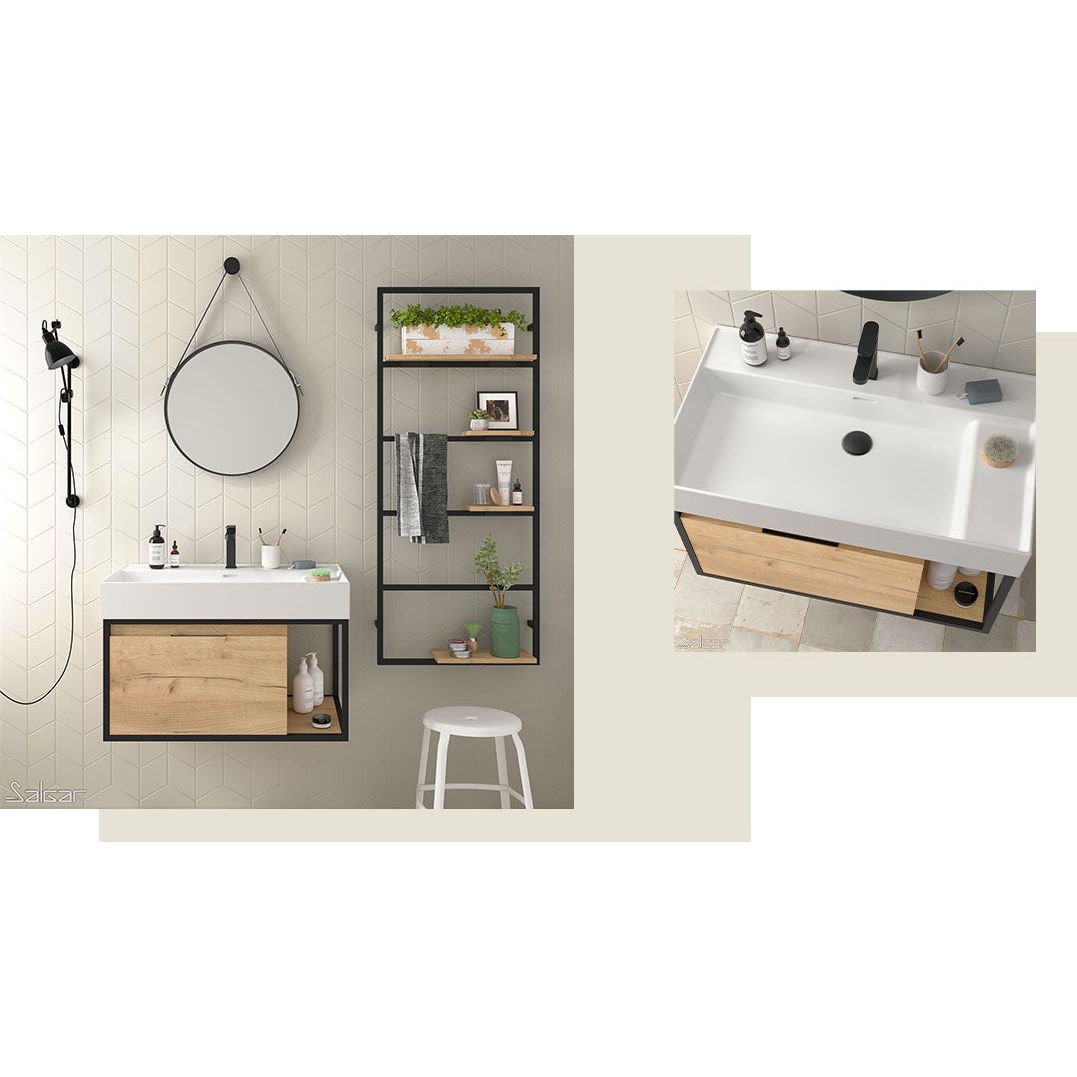 Aluminum tall rack with shelves Vinci African Oak