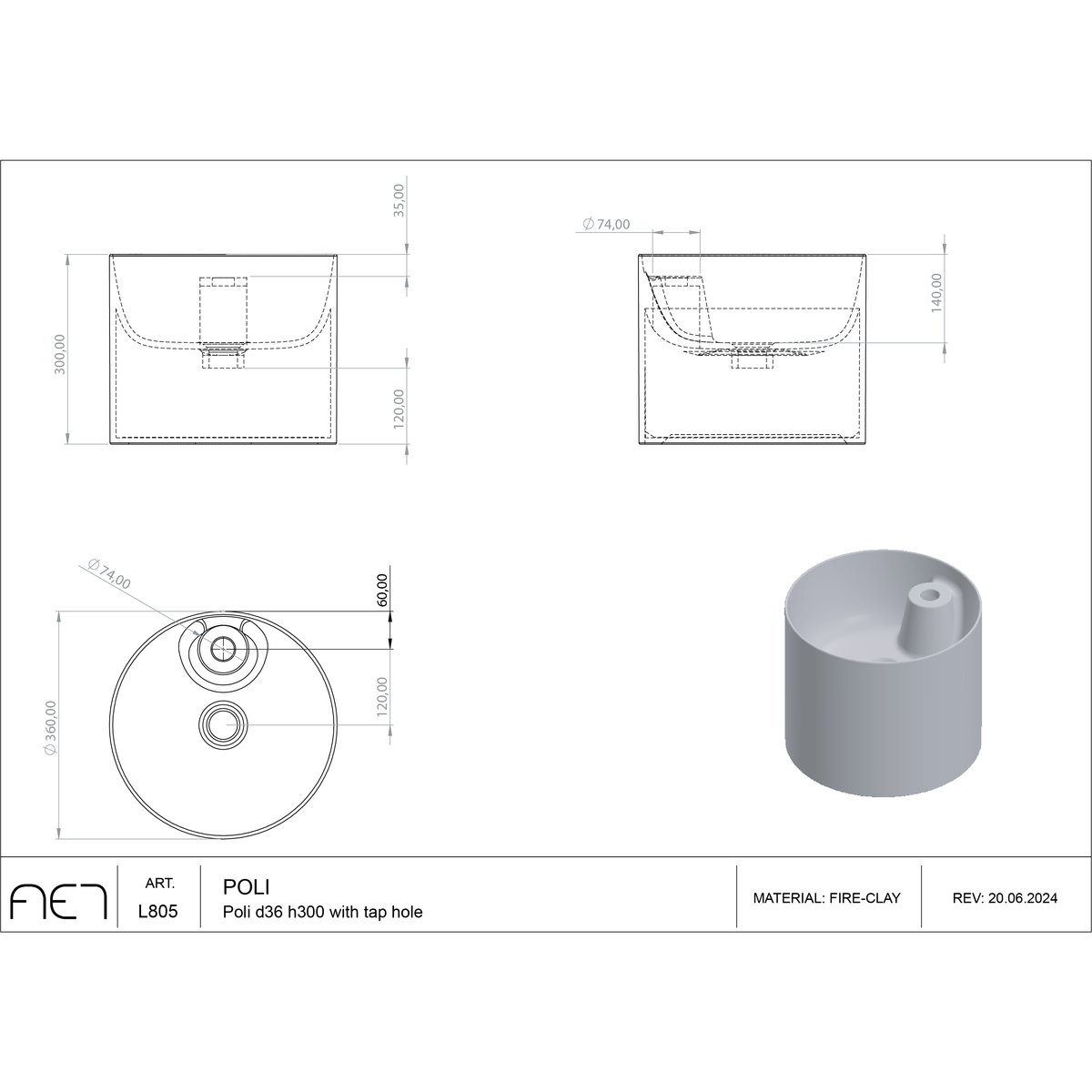 Vasque en porcelaine L805