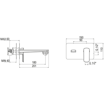 Lavabo faucet MIS wall mount 995720 + 563282