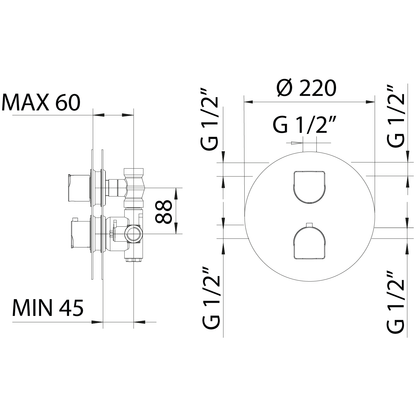 Shower faucet thermostatic Monte Carlo 2/3 functions 802604