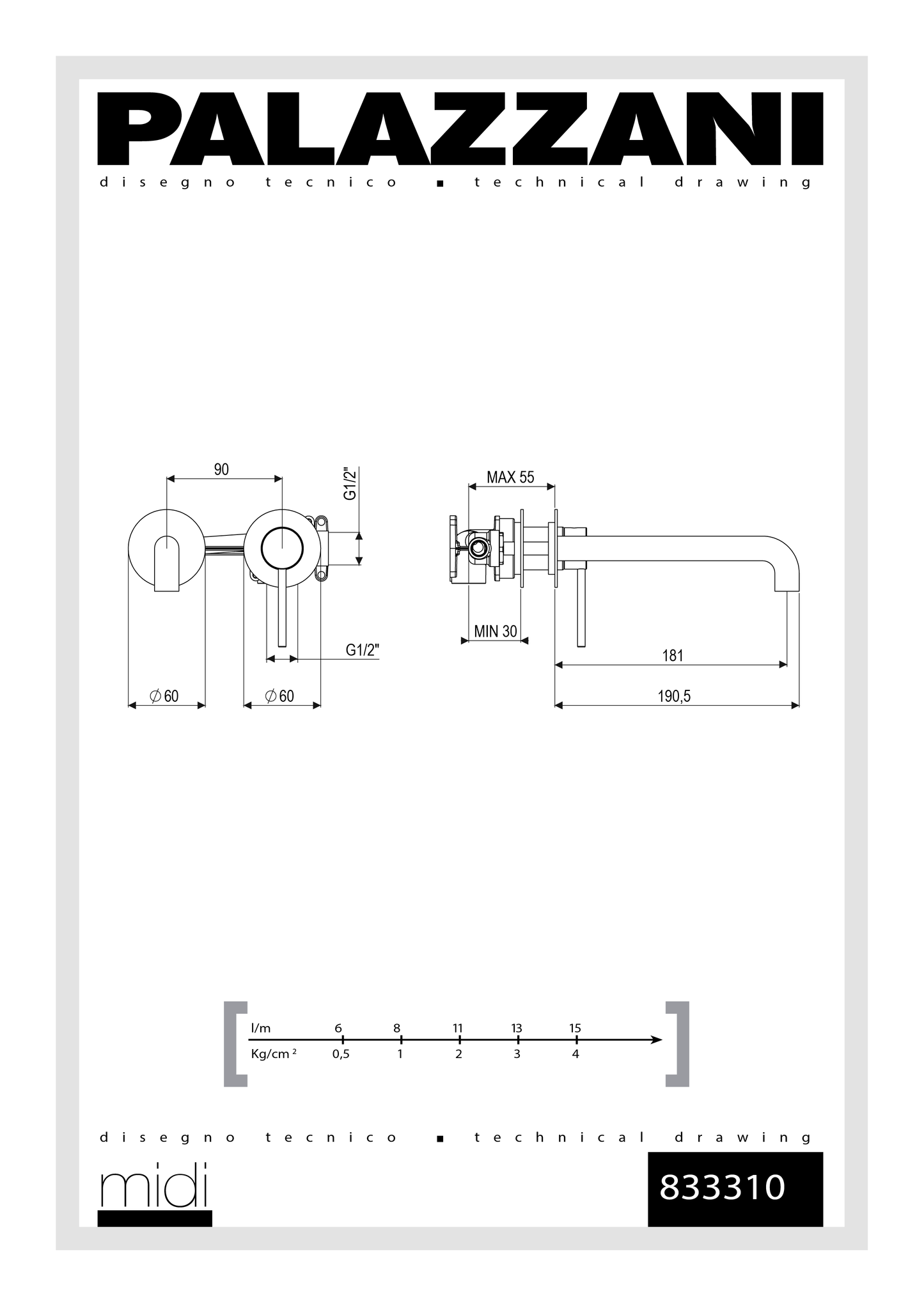 Trim for lavabo faucet MIDI wall mounted single lever 833310